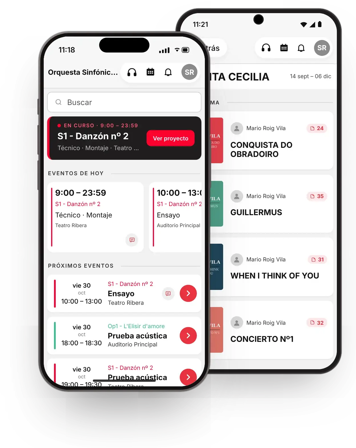 Inicio 20 La app de Rolling Scores en un iPhone y en un móvil Android: eventos de hoy y programa de un proyecto